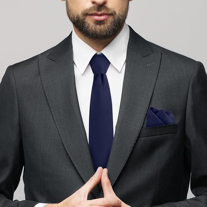 Black Tie Set in Gift Box Mens Solid Color 3.15" (8CM) Black Necktie and Pocket Square Set