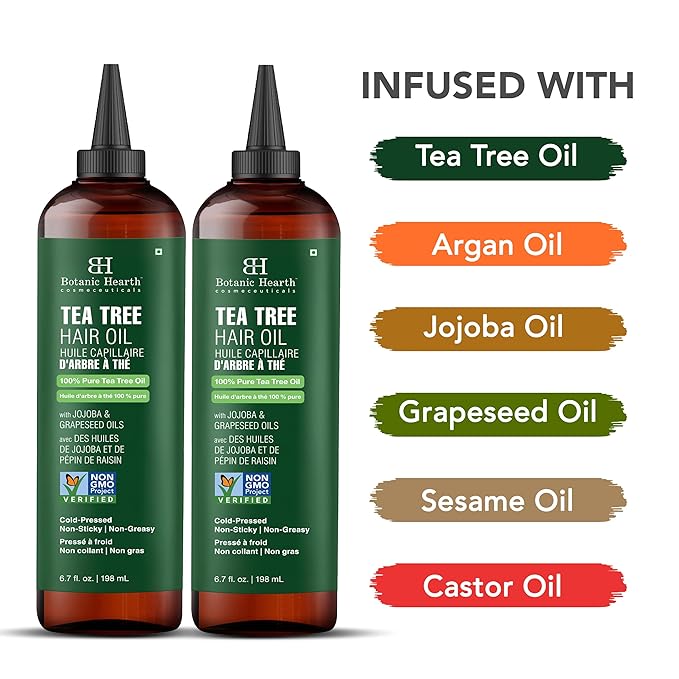 Botanic Hearth Hair Oil for Hair Growth & Hair Treatment Oils | Strengthening Dry, Frizzy, Damaged Hair & Scalp Treatment | Tea Tree Hair Oil – 6.7 Fl Oz (2 Pack)