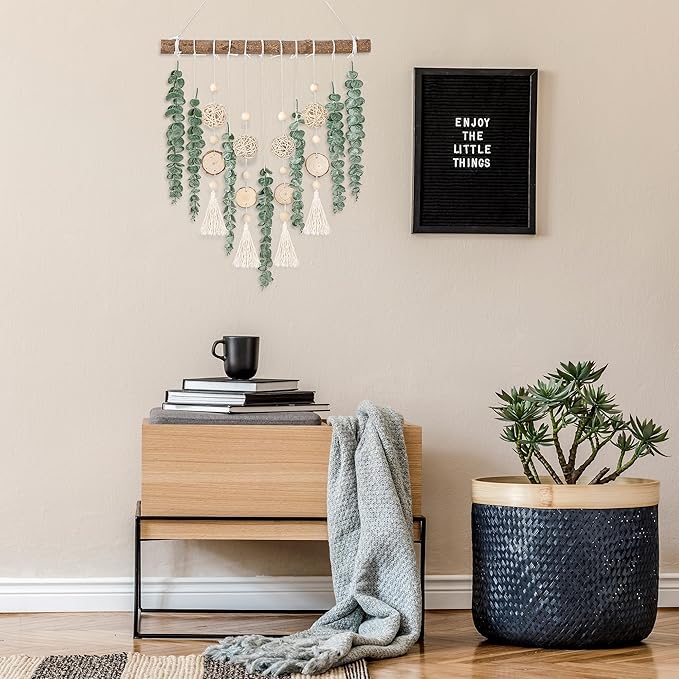 Sggvecsy 21’’ Eucalyptus Wall Hanging Decor Artificial Eucalyptus Plant Fake Greenery Leaves Boho Wall Decor with Wooden Stick for Bathroom Bedroom Kitchen Rustic Farmhouse Home Living Room Decoration