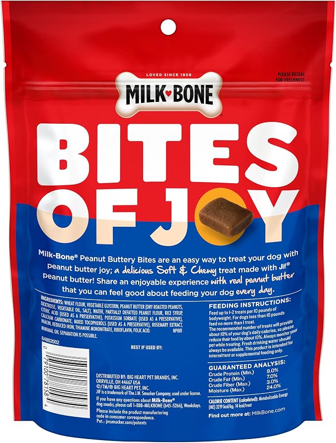 Milk-Bone Soft & Chewy Peanut Buttery Bites, 11.8 Oz. Bag | Soft dog treats with Jif peanut butter