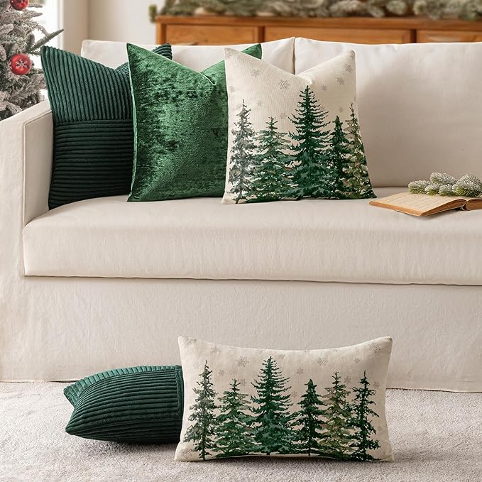 MIULEE Army Green Decorative Throw Pillow Covers for Couch 18x18 Inch | 2 Pack, Boho Farmhouse Pillow Covers, Soft Cross Corduroy Patchwork Textured Cushion Cases For Bed Sofa