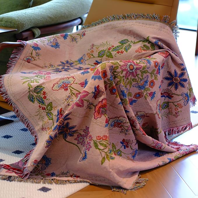Mandala Flower Boho Throw Blanket for Couch Bed Chair Lounge Hippie Room Decor Reversible Cotton Woven Whimsical Throw Blanket Witchy Room Decor Throws Bed Spread Outdoor Camping Blanket 51x59 Inches