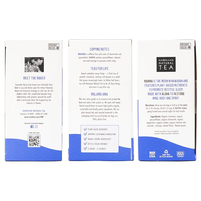 Hawaiian Natural Tea - Mahina Chamomile Tea, All-Natural Herbal Caffeine-Free Tea, Vegan and Keto-Friendly, 20 Tea Bags