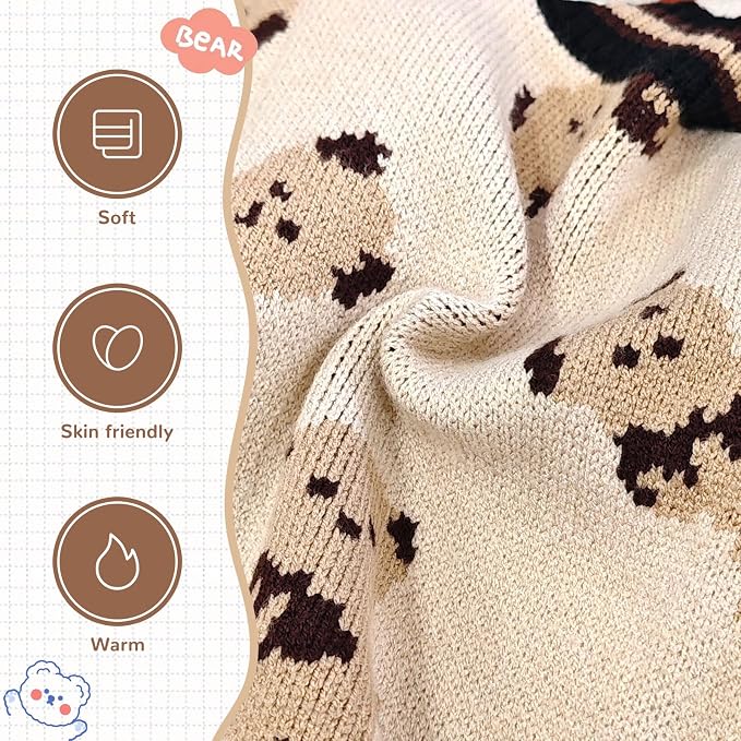 ABRRLO Small Dog Sweaters Cute Bear Dog Cardigans Clothes for Small Medium Dogs Boy Girl Puppy Cat Knitting Cardigan Outfits Dogs Autumn Coats Warm Pet Doggy Clothes Soft Knitwear Apparel (Beige,L)