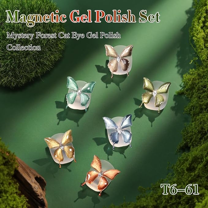 Double Rhythm Cat Eye Gel Nail Polish Set of 6 Same Color Same Bottle 0.5 Oz Shimmer Glitter with Magnet Holographic Reflective Magnetic UV Nail Polish Kit at Home (Green Navy Blue Black-T6-61)