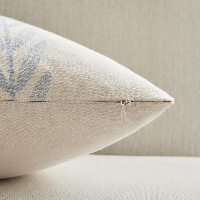 Farmhouse Leaves Throw Pillow Covers Set of 2, 16x16in Mixed Blue | 100% Organic Cotton, Rustic Accent Print Pillow Case, Pastoral Decorative Cushion Covers for Sofa Bed Living Room Home Decor