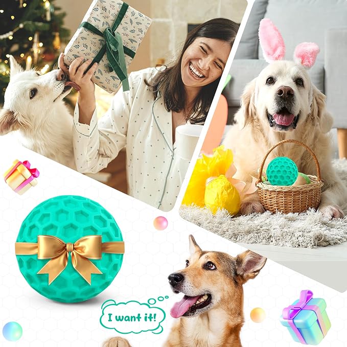 Squeaky Dog Toys for Aggressive Chewers, Indestructible Dog Balls for Aggressive Chewers, Blue Green Squeaky Balls for Dogs