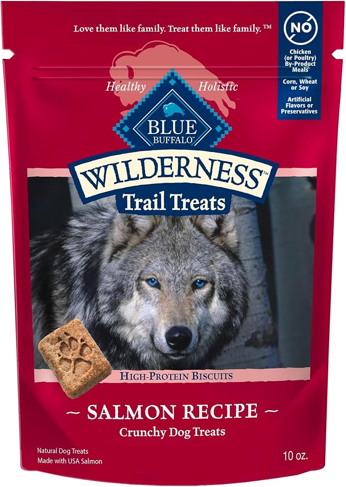 Blue Buffalo Wilderness Salmon Crunchy Dog Biscuits, Grain-Free, 10 oz | Real Salmon #1 Ingredient, Crunchy Biscuits, High Protein Nutrition, No Artificial Preservatives