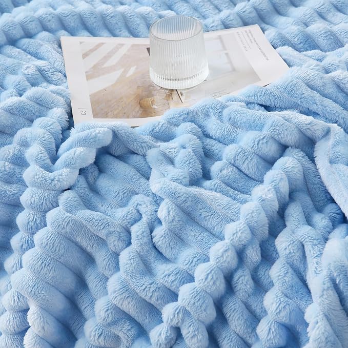 Light Blue Throw Blanket for Couch Sofa 60x80 inches Striped Design | Fleece Blankets Room Home Decor Lightweight Plush Soft Cozy Gifts for Women Mom