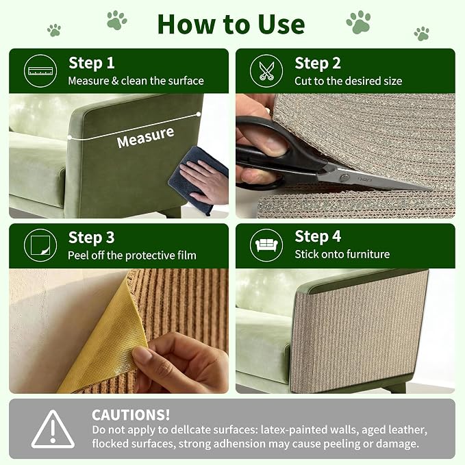 Natural Cork Cat Scratcher Mat, Self-Stick & Trimmable Furniture Protector for Couch, Door, Wall & Bed Corner, Claw-Friendly for Indoor Cats (Catnip Green, 39.4 x 11.8 Inch)