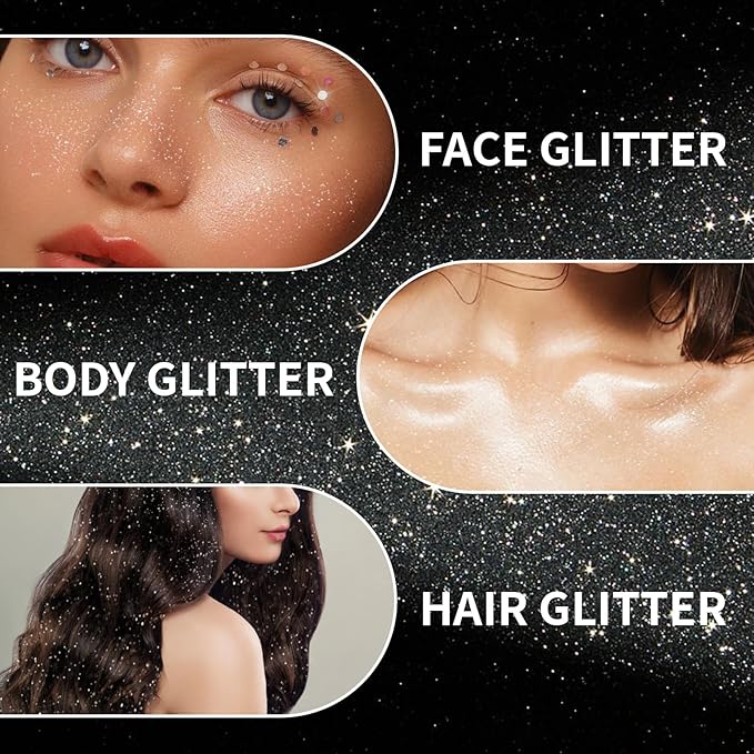 Glitter Spray for Hair and Body, Body Glitter Hairspray for Clothes, Music Festival Face Glitter for Women