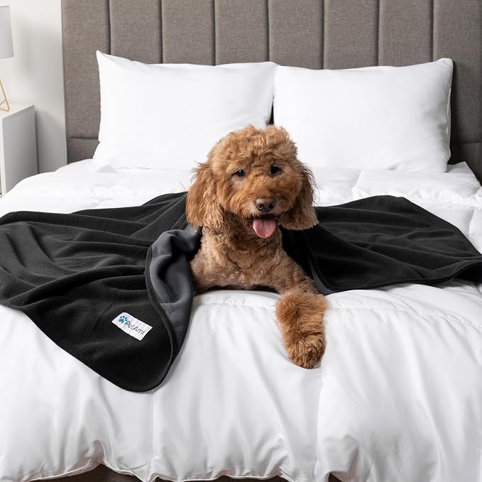 PetAmi Waterproof Dog Blanket for Couch, Pee Proof Reversible Cat Blanket for Sofa Bed Furniture Protector, Soft Fleece Washable Pet Throw for Dogs Cats Puppies Kittens, 60x80 Black Gray