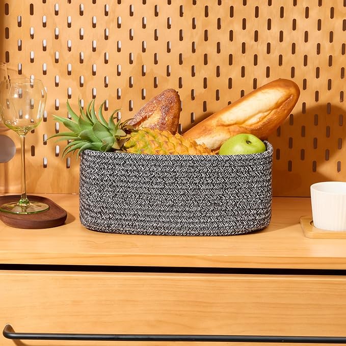MiniArk Small Storage Baskets for Organizing | Closet Organizer Bins | Shelf Toy Basket | Woven Rope Baskets | Cube Decorative Box | Shallow Basket | 11.5x7.5x4.7” | 3 Packs Dark Gray