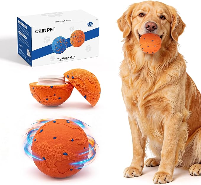 Interactive Dog Toys Ball with 2 Shells – Automatic Moving Rolling(Orange)