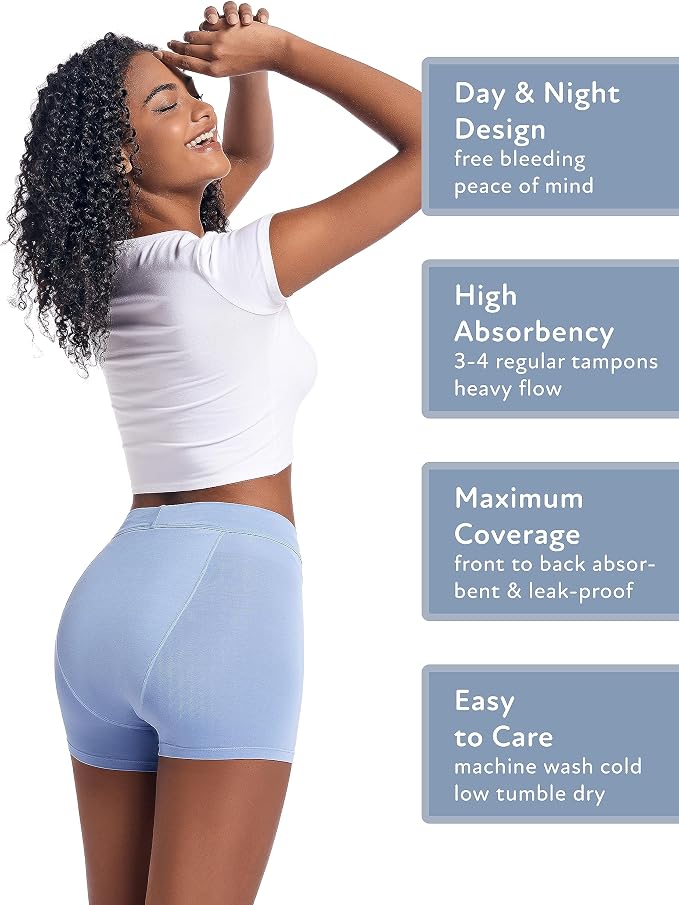 Goat Union 2" Period Underwear Boxer Briefs Boy-shorts, Organic Cotton Lining, Hi-Waisted & Heavy Flow