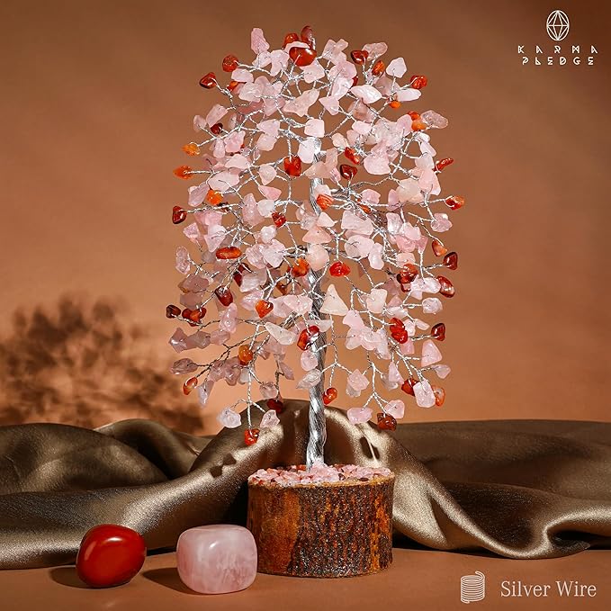 Healing Crystal Tree of Life for Birthday Gifts for Women, Mom, Sister, Friends Brings Good Luck, Money, Positivity, Reiki Healing, Handmade Feng Shui Boho Decor for Home & Office - Rose, Carnelian
