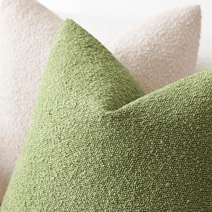 Foindtower Pack of 2 Textured Boucle Throw Pillow Covers Accent Solid Decorative Lumbar Pillow Cases Soft Couch Cushion Case for Chair Sofa Bedroom Living Room Home Decor 12x20 Inch Leaf Green