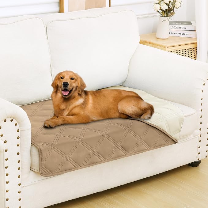 Smiry Waterproof Dog Bed Cover, Reversible Pet Blanket for Sofa Couch | Soft Washable Dog Blanket, Leakproof Couch Cover for Dogs Cats & Furniture Protection, 30x53, Camel/Beige