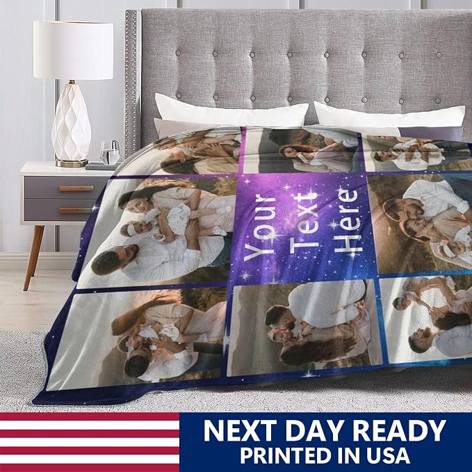 Custom Blanket with Picture Text, Personalized 8 Photo Blanket, HD Printing Customized Flannel Throw Blanket Gifts for Mom Dad Couple Girlfriend Boyfriend Wife Husband Christmas