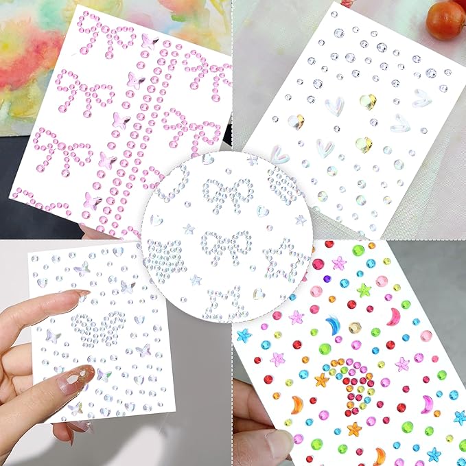 SAOROPEB 5 Sheets Face Gems Face Jewels Stickers, Self Adhesive Eye Body Face Nail Crystal Rhinestones Rainbow for Women Festival Accessory and Nail Art Decorations