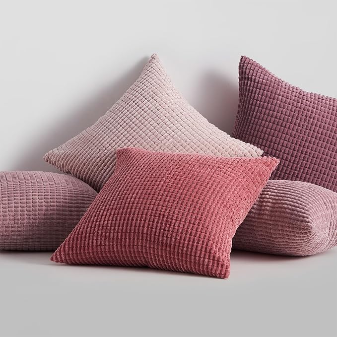 Topfinel 4 Packs Pink Decorative Throw Pillow Covers 16x16 Inch for Living Room Couch Bed Sofa, Boho Western Farmhouse Home Decor, Square Soft Moss Corduroy Fall Cushion Case 40x40 cm