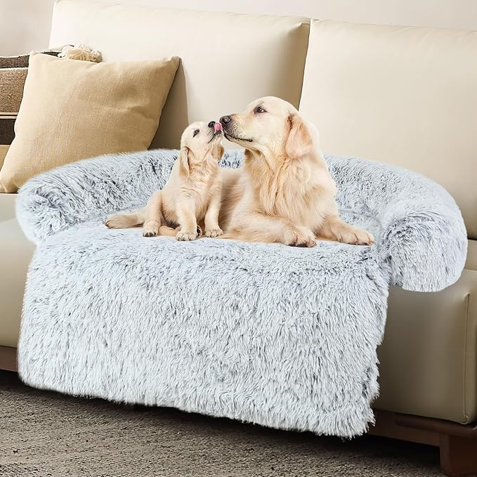 Luxurious Dog Couch Bed Protector for Dogs Pet Couch Cover Dog Sofa Beds(L) | Removable Fluffy Plush Dog Couch Bed Washable, Calming Dog Sofa Beds, Waterproof Couch Protector, Pet Beds Mats for Couch(L)