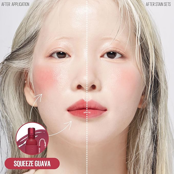 Kaja Lip & Blush Glazed Keychain Stain - Jelly Charm 02 Squeeze Guava | with Triple Berry Complex, Lemon Fruit Extrac & Olive Squalane, Hydrating, Long Lasting Lip Tint