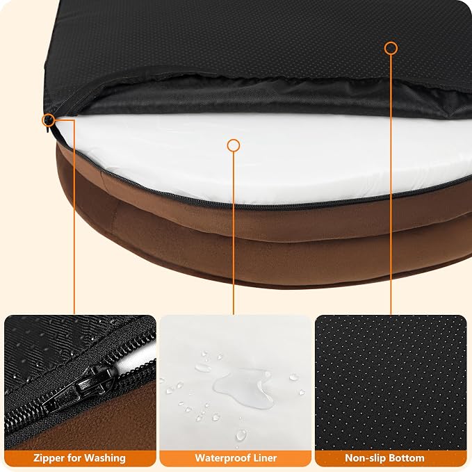 Dwanton Orthopedic Waterproof Medium Dog Bed Sofa, Gel Memory Foam, 28" | Egg-Crate Foam Dog Sofa, Washable Pet Bed with Four Sided Bolster Cushion, Removable Cover & Non-Slip Bottom, Brown