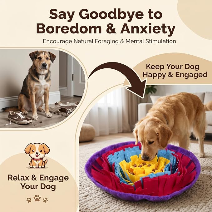 Snuffle Mat for Dogs, Multicolor Dog Enrichment Feeding Mat 19 Inch, Interactive Nose Work Sniff Mat for Dogs Puzzle Toy for Mental Stimulation, Slow Feeding and Anti-Boredom