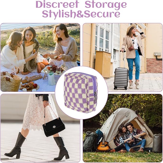 4Pcs Sanitary Napkin Storage Bag, Portable Period Bag for Teen Girls Woman, Pad Pouch Tampon for Purse, Reusable Zipper Period Pouches for Teen School Office Travel Feminine Care Organizer, Plaid
