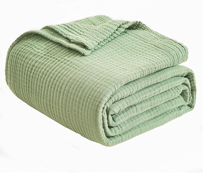 EMME Muslin Twin Blanket - Lightweight Summer Cotton Blankets for Hot Sleepers, Ultra Soft Breathable All Season Gauze, Sage Green