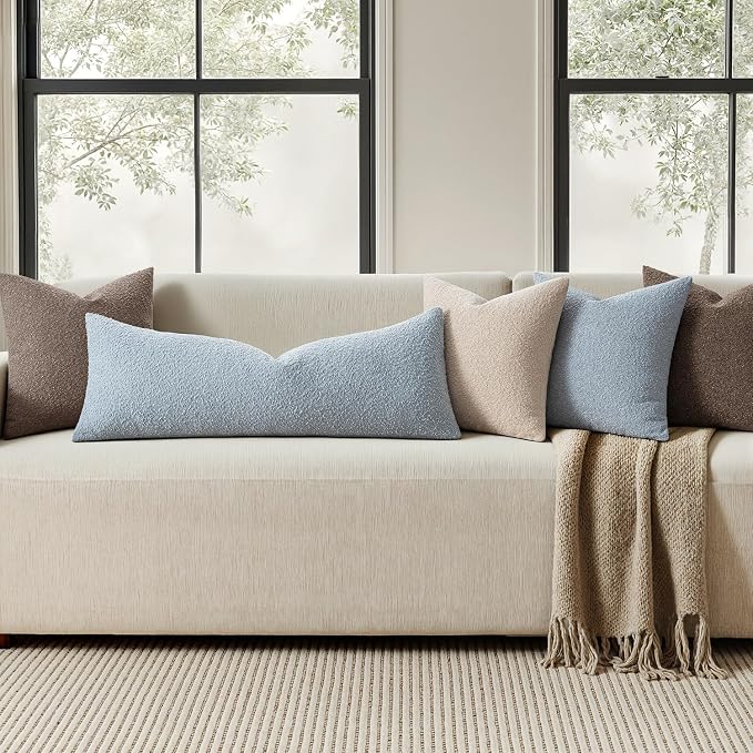 MIULEE Textured Boucle Lumbar Pillow Cover for Bed 14x36 Light Blue | Pack of 1 Textured Neutral Couch Throw Pillow Cover, Accent Solid Long Body Pillowcase, Sofa Living Room Home Decor