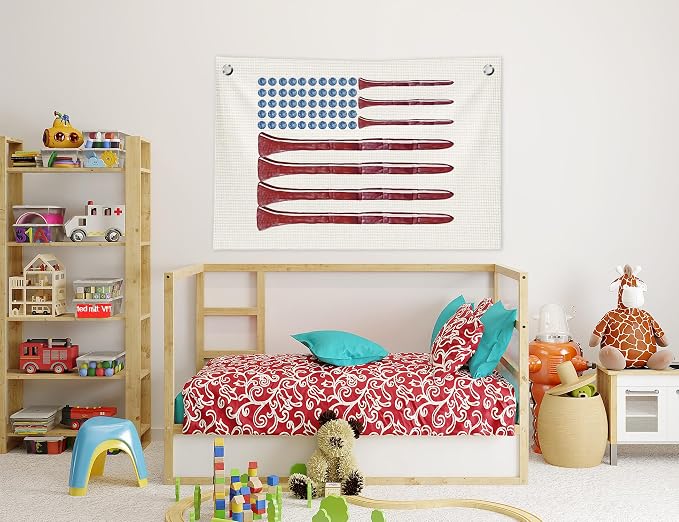 Vintage Sports Wall Decor, Golf Balls American Flag Canvas Banner Wall Art Decorations for Kids Boys Room Nursery Bedroom Playroom, 30x20 in