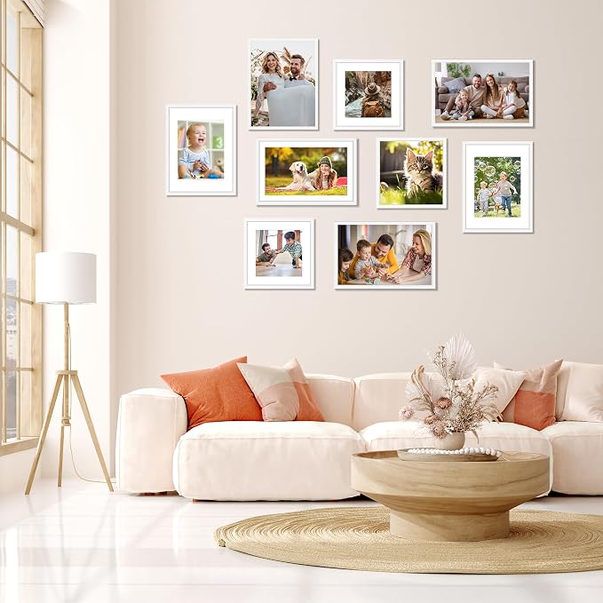 12x12 Picture Frame White Set of 2, Photo Frame with HD Plexiglass, Display Pictures 8x8 with Mat or 11x17 Without Mat, White Picture Frames Collage Wall Decor, Gallary Wall Frame