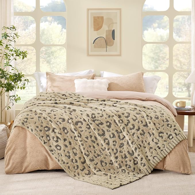 Snuggle Sac Leopard Luxury Faux Fur Blanket Twin Size for Bed Sofa,Ultra Soft Cozy Oversized Fluffy Blanket for Couch Living Room,Brown Leopard,60x80 inches