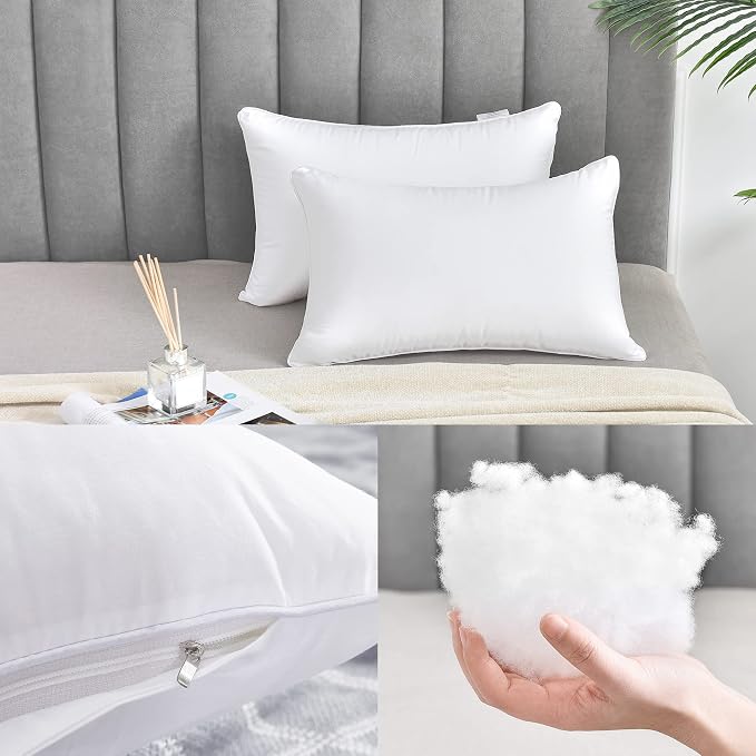 FAVRIQ 12 x 20 Throw Pillow Inserts (Set of 2), Rectangle Interior Sofa Pillow Inserts with 100% Cotton Cover, Lumbar Support Pillow for Chair Bed, Decorative Pillow Insert Pair, White Couch Pillow