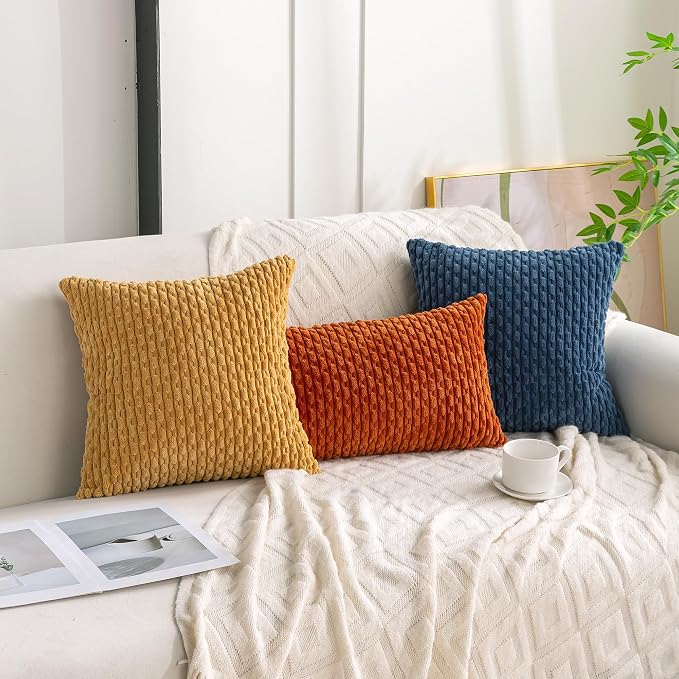 Set of 4 Burnt Orange Decorative Throw Pillow Covers 12x20 Inch Corduroy Pillow Covers for Bed Couch Sofa Living Room Soft Cushion Cases