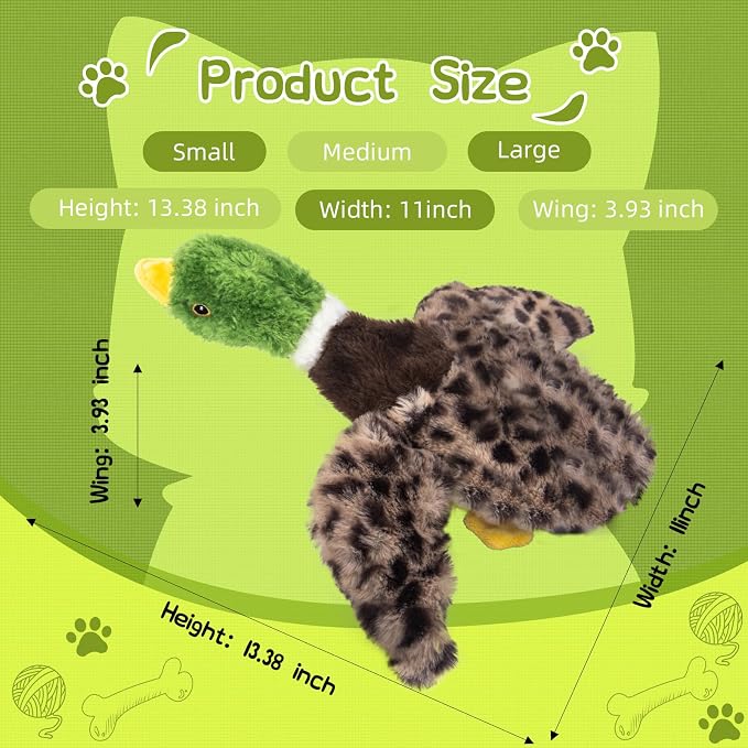 Stuffing-Free Duck Dog Toy, Plush Squeaky Toy with 4 Squeakers and Crinkle Wings, Hollow Body No-Stuffing Design for Small Medium Dogs
