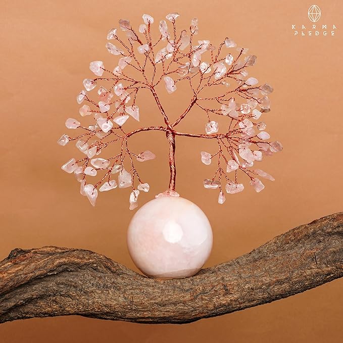 Rose Quartz Crystal Tree of Life Birthday Gifts for Women, Handmade Home Decor, Office, Room Decoration, Reiki Healing Crystal Chakra Tree for Money, Positivity, Good Luck Gifts for Her, Mom & Dad
