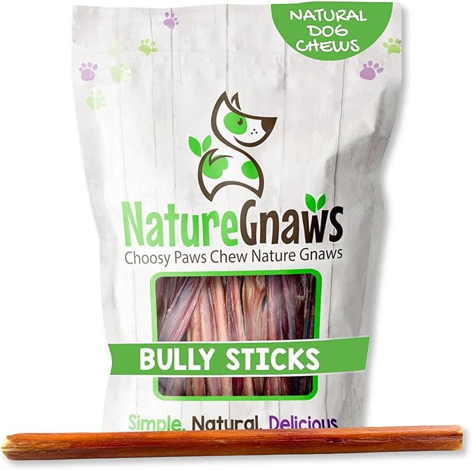 Nature Gnaws Small Bully Sticks 5-6" Rawhide Free Dog Chews, 15 Count | Long Lasting for Light Chewers and Puppies - Natural Thin Beef Dog Chew Bones - No Artificial Preservatives