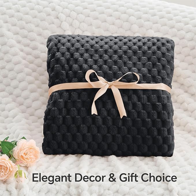 BEDELITE Black King Blanket for Bed, Soft Cozy Gifts for Women, 108 * 90 | 3D Jacquard Decorative Fleece Blanket, Super Soft Plush Throws, Cute Birthday Gift for Women & Men, Suitable for All Seasons