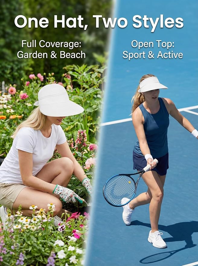 2-in-1 Women’s Sun Visor Sun Hat Zipper Off Ponytail Friendly, Lightweight Quick Dry, Summer UV Protection