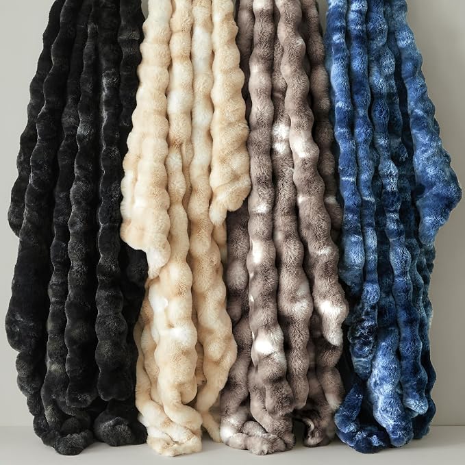 BEDELITE Faux Fur Throw Bubble Blanket for Couch, 60" x 80", Tie-Dye Blue | 870GSM Soft Cozy Plush Blanket for Sofa & Bed Living Room Decor, Warm Fuzzy Faux Rabbit Fur for Women Gift, All Season Use