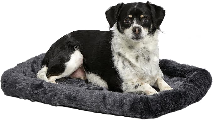 MidWest Homes for Pets QuietTime Dog Bed - Gray Faux Fur Bolster, Ultra-Soft and Machine Washable, Fits 24-Inch Crates and Carriers, for Small Breed Dogs