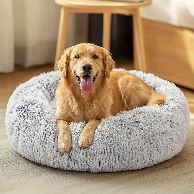 JOLLYVOGUE Dog Beds Large Sized Dog, 36 inches Calming Soft Anti-Anxiety Donut Dogs Bed, Washable Round Fluffy Cushion for Large Pets, Fits up to 80 lbs Pets
