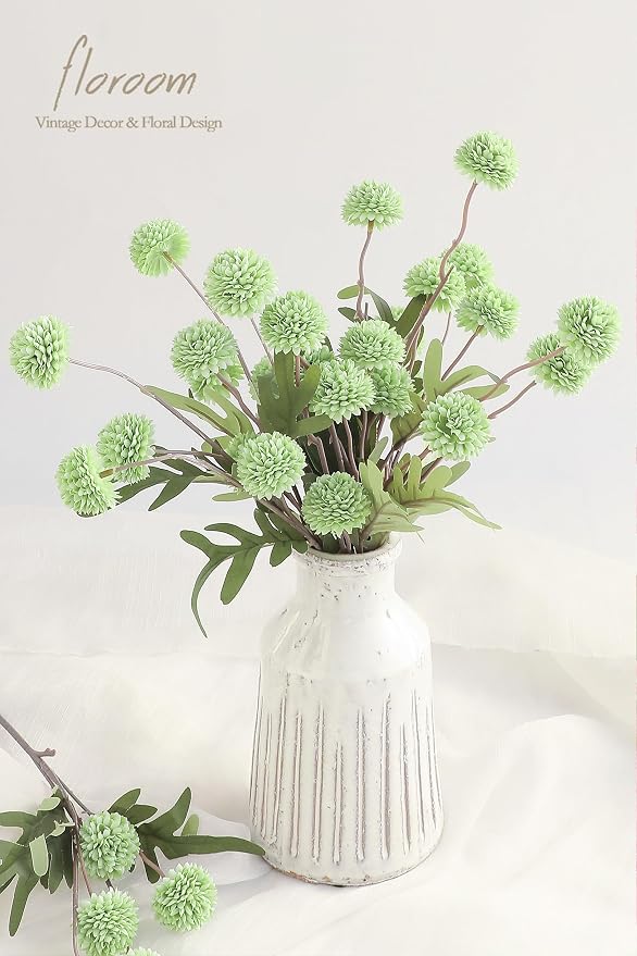 6pcs Elf Green Faux Silk Mums Artificial Flowers, Bulk Fake Small Mini Chrysanthemums with Stems for DIY Sage Green Wedding Centerpieces Floral Arrangements Vase Fillers Home Decorations