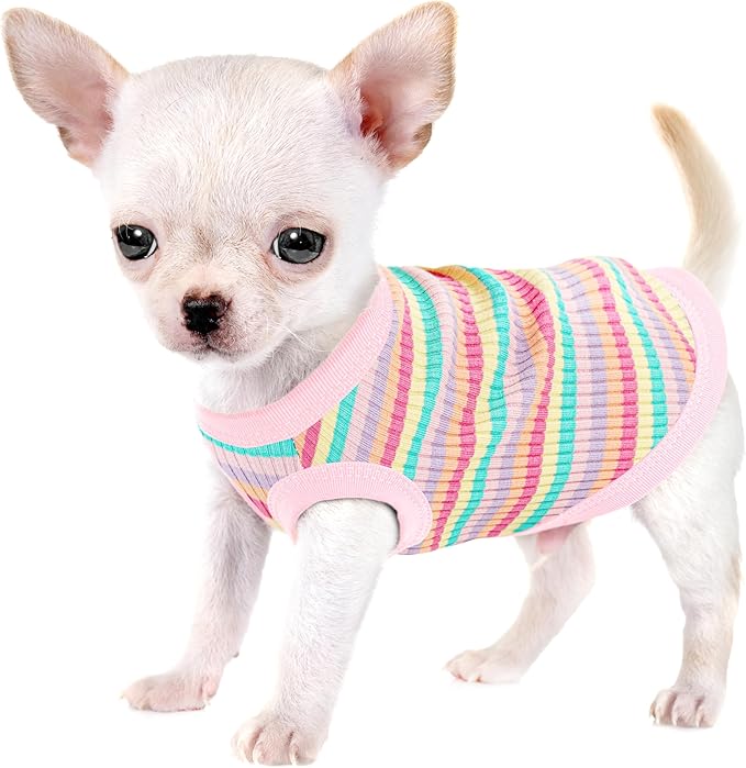 Elevate Your Pet's Comfort and Fashion: Premium 100% Cotton Rib Dog Shirt Vest for Small Breeds Like Chihuahuas, Yorkies, and Puppies .Year-Round Style with Tank-Style Puppy Attire Light Pink S