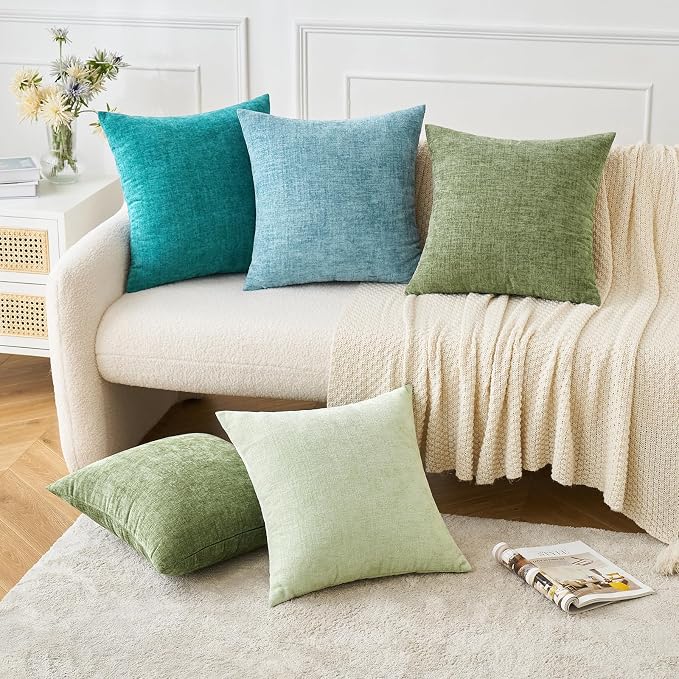 MIULEE Soft Chenille Euro Throw Pillow Covers Teal 22x22 Inch Pack of 2 | Modern Home Decor, Classic Decorative Pillows, Solid Dyed Cases, Boho Couch Cushion Covers for Sofa Bed Living Room