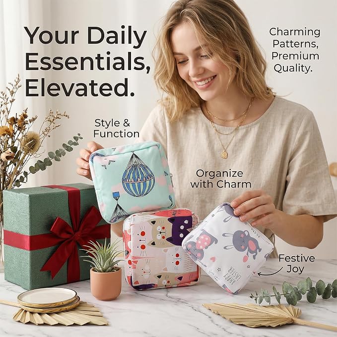 3Pcs Sanitary Pad Pouch, Sanitary Napkin Bag Pads for Women Pads Bags | Storage Bag Period Pouch Tampon Organizer Pouch Tampon Pad Holder for Purse, Pad Bags Feminine Care First Periods