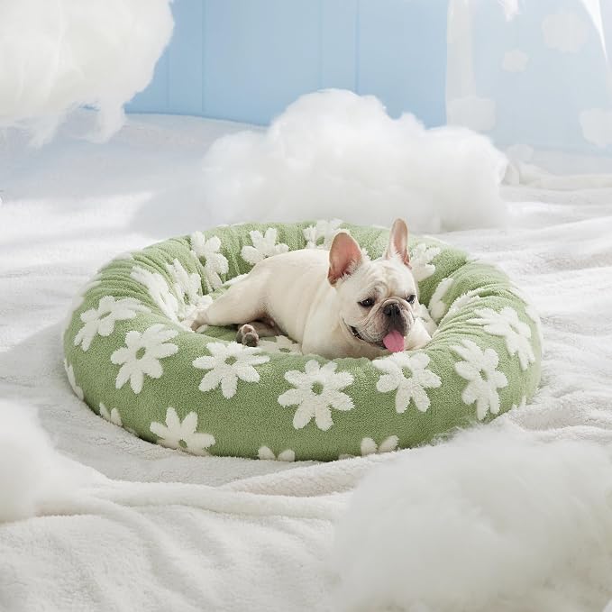 LE SURE Shown on TV Jacquard Donut Dog Bed Medium Size,Green 30x30x8in | Orthopedic Calming Pet Bed Sofa, Original Design Pattern,Washable Cover,Cute Home Decor as Gift for Pet,Anti Slip Bottom